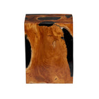 Teak Wood Block Accent Table with Black Resin Inlay - Brown - Roche River Decor - 11Wx12Lx15H