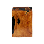 Teak Wood Block Accent Table with Black Resin Inlay - Brown - Roche River Decor - 11Wx12Lx15H