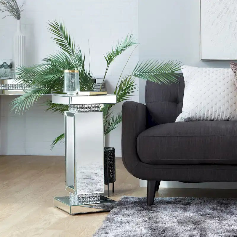 Glass Mirrored Pedestal Table - Silver - Roche River Decor - 12Wx12Lx28H