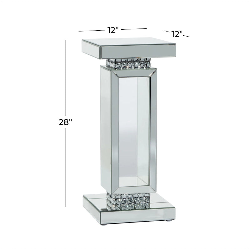 Glass Mirrored Pedestal Table - Silver - Roche River Decor - 12Wx12Lx28H
