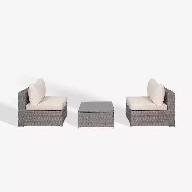 WestinTrends 3-Piece Outdoor Patio Armless Sofa Conversation Bistro Set with Coffee Table, Gray/Ivory