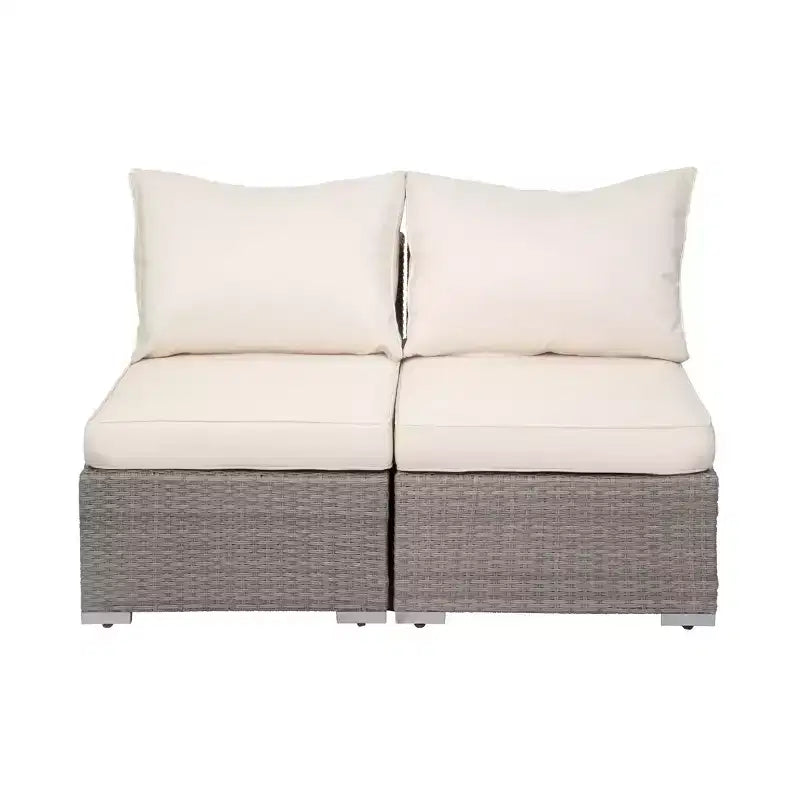 WestinTrends 3-Piece Outdoor Patio Armless Sofa Conversation Bistro Set with Coffee Table, Gray/Ivory