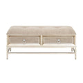 Linen Fabric Upholstered 2 Drawer Storage Bench with Tufted Seat and Ring Handles - Beige - Roche River Decor