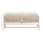 Linen Fabric Upholstered 2 Drawer Storage Bench with Tufted Seat and Ring Handles - Beige - Roche River Decor