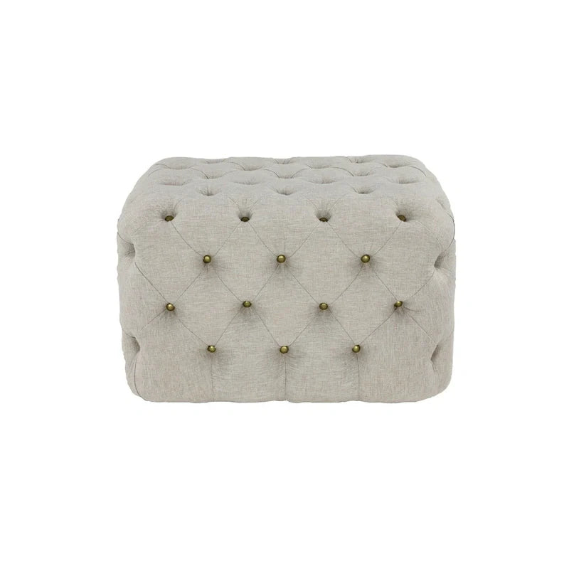 Linen Fabric Tufted Ottoman - Beige - Roche River Decor