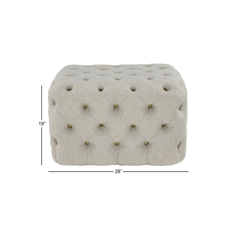 Linen Fabric Tufted Ottoman - Beige - Roche River Decor
