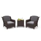 Costway 3 PCS Outdoor Patio Furniture Set with Cushions and Tempered Glass Coffee Table
