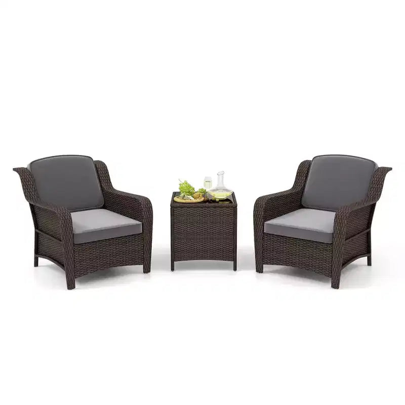 Costway 3 PCS Outdoor Patio Furniture Set with Cushions and Tempered Glass Coffee Table