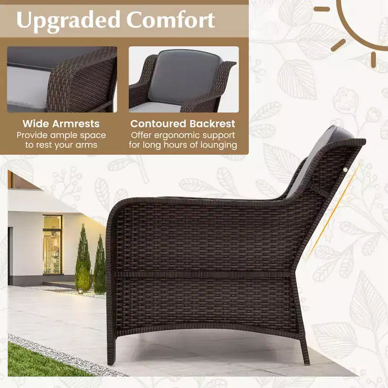 Costway 3 PCS Outdoor Patio Furniture Set with Cushions and Tempered Glass Coffee Table