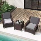 Costway 3 PCS Outdoor Patio Furniture Set with Cushions and Tempered Glass Coffee Table