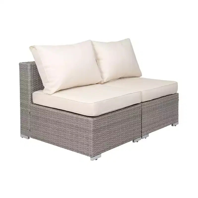 WestinTrends Outdoor Patio Rattan Wicker Armless Sofa with Cushions (Set of 2), Gray/Ivory