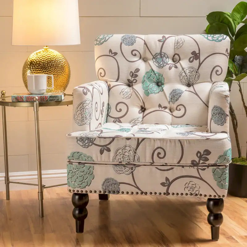 Harrison Floral Fabric Tufted Club Chair by Christopher Knight Home - 28.00 L x 29.50 W x 33.50 H