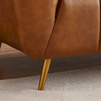 Clovis Mid Century Modern Furniture Style Upholstered Leather Couch in Cognac Color