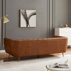 Clovis Mid Century Modern Furniture Style Upholstered Leather Couch in Cognac Color