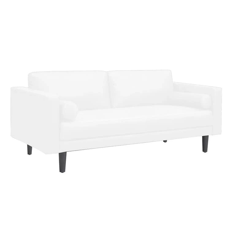 Modern Genuine Leather Sofa with Wooden Legs & Additional Bolster Pillow