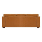 Modern Genuine Leather Sofa with Wooden Legs & Additional Bolster Pillow