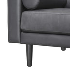 Modern Genuine Leather Sofa with Wooden Legs & Additional Bolster Pillow