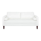 Modern Genuine Leather Sofa with Wooden Legs & Additional Bolster Pillow
