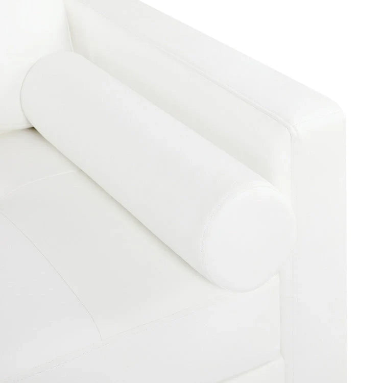 Modern Genuine Leather Sofa with Wooden Legs & Additional Bolster Pillow