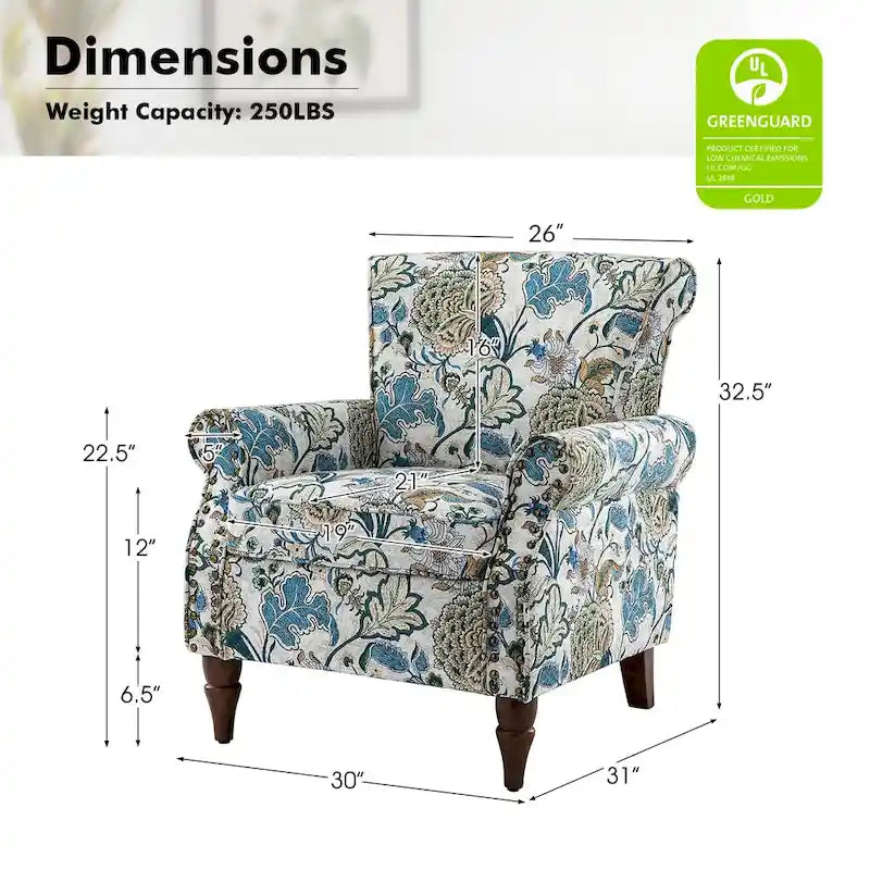 Nyctelius Traditional Polyester Accent Chair with Rolled Arms and Nailhead Trim by HULALA HOME