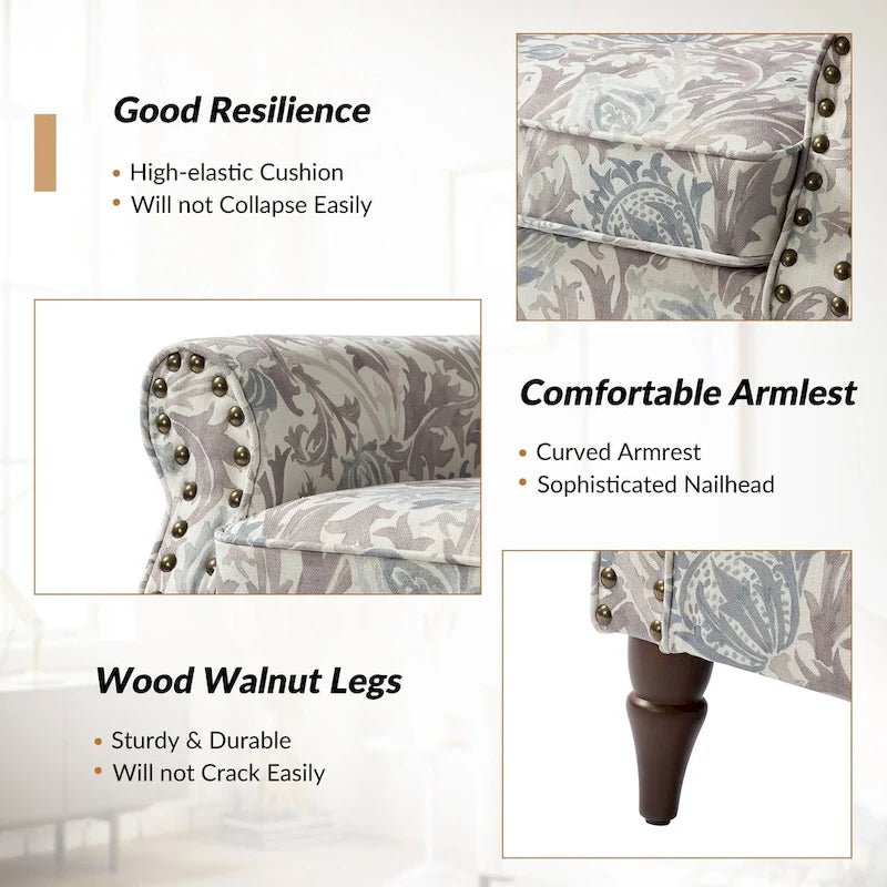 Nyctelius Traditional Polyester Accent Chair with Rolled Arms and Nailhead Trim by HULALA HOME