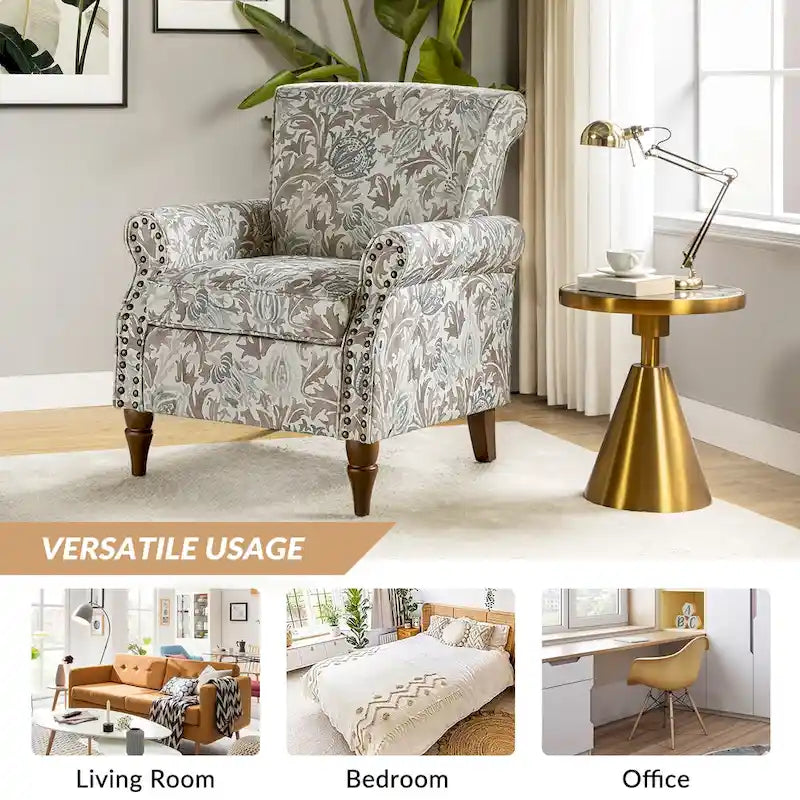 Nyctelius Traditional Polyester Accent Chair with Rolled Arms and Nailhead Trim by HULALA HOME