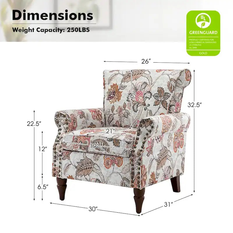 Nyctelius Traditional Polyester Accent Chair with Rolled Arms and Nailhead Trim by HULALA HOME