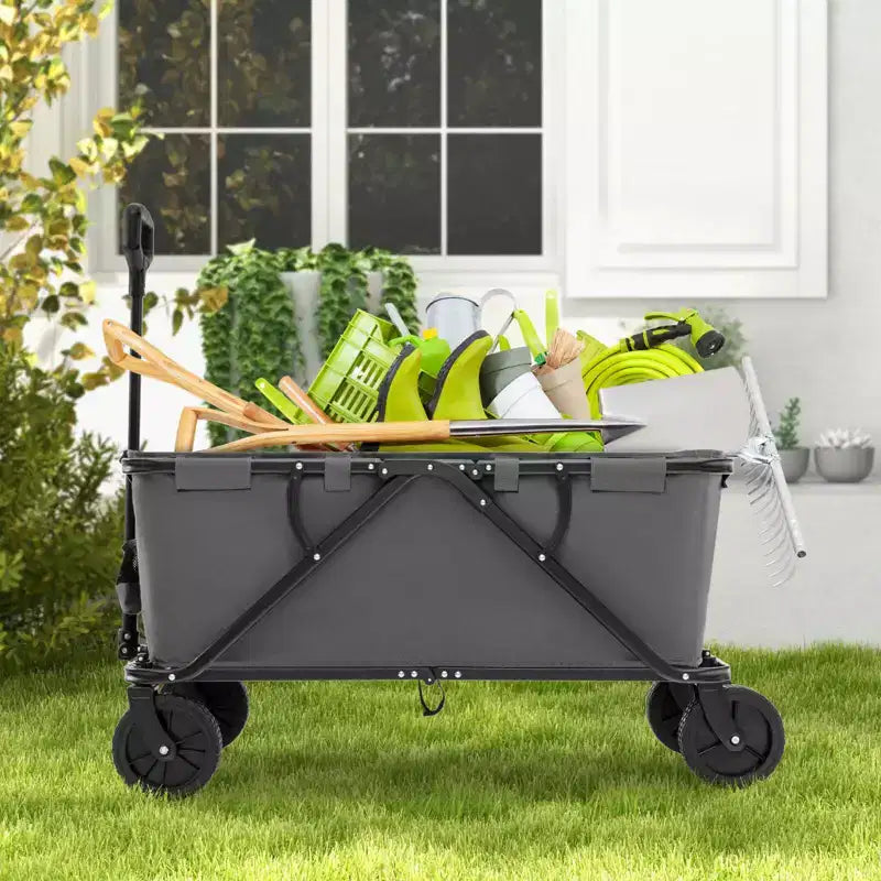 Costway Heavy-Duty Wagon Cart with Adjustable Handlebar Bottle Holders & Storage Pocket Coffee/Grey