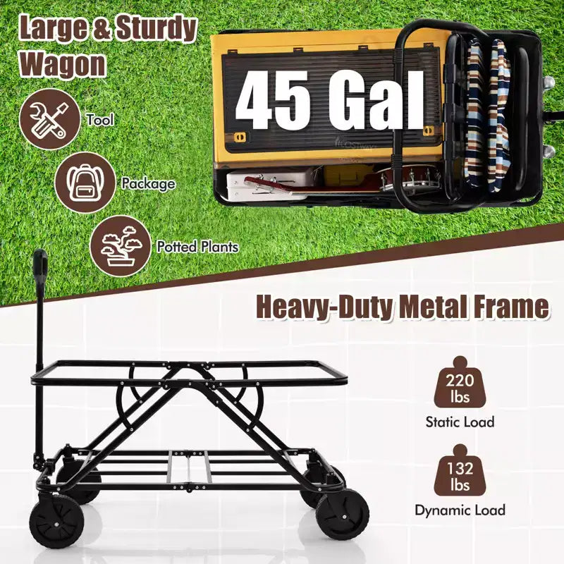 Costway Heavy-Duty Wagon Cart with Adjustable Handlebar Bottle Holders & Storage Pocket Coffee/Grey