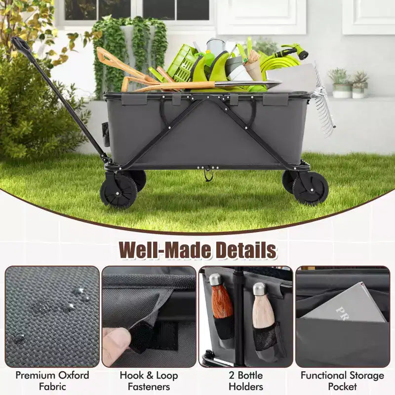 Costway Heavy-Duty Wagon Cart with Adjustable Handlebar Bottle Holders & Storage Pocket Coffee/Grey