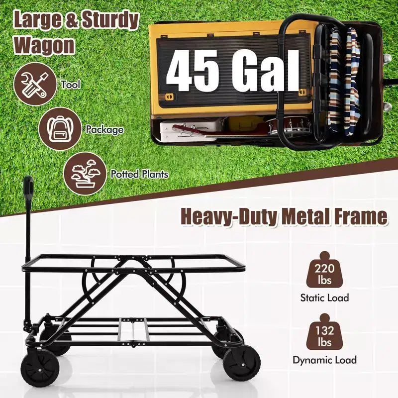 Costway Heavy-Duty Wagon Cart with Adjustable Handlebar Bottle Holders & Storage Pocket Coffee/Grey