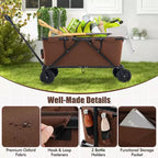 Costway Heavy-Duty Wagon Cart with Adjustable Handlebar Bottle Holders & Storage Pocket Coffee/Grey
