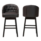 Avril Modern and Contemporary Brown Faux Leather Tufted Swivel Barstool with Nail heads Trim (Set of 2)
