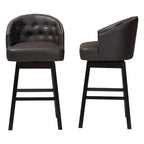 Avril Modern and Contemporary Brown Faux Leather Tufted Swivel Barstool with Nail heads Trim (Set of 2)