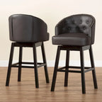 Avril Modern and Contemporary Brown Faux Leather Tufted Swivel Barstool with Nail heads Trim (Set of 2)