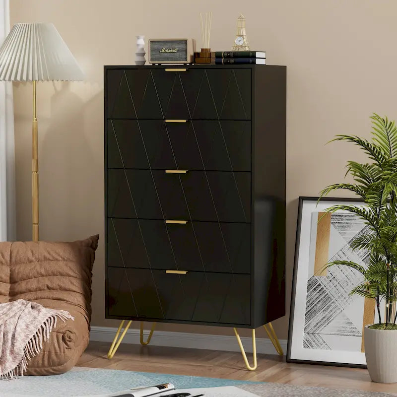 5 Drawers Chest Of Dresser Storage Tower Cabinet Bedroom Organizer