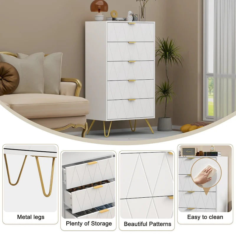 5 Drawers Chest Of Dresser Storage Tower Cabinet Bedroom Organizer