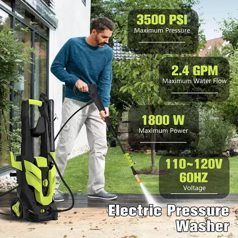Electric Pressure Washer 3500 PSI 2.0 GPM Power Washer with Foam Cannon and 4 Quick-Connect Nozzles, Green