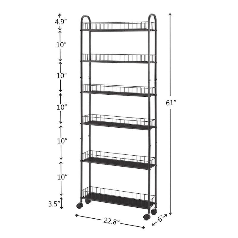6-Layer Ultra-Thin Rolling Cart Storage Rack
