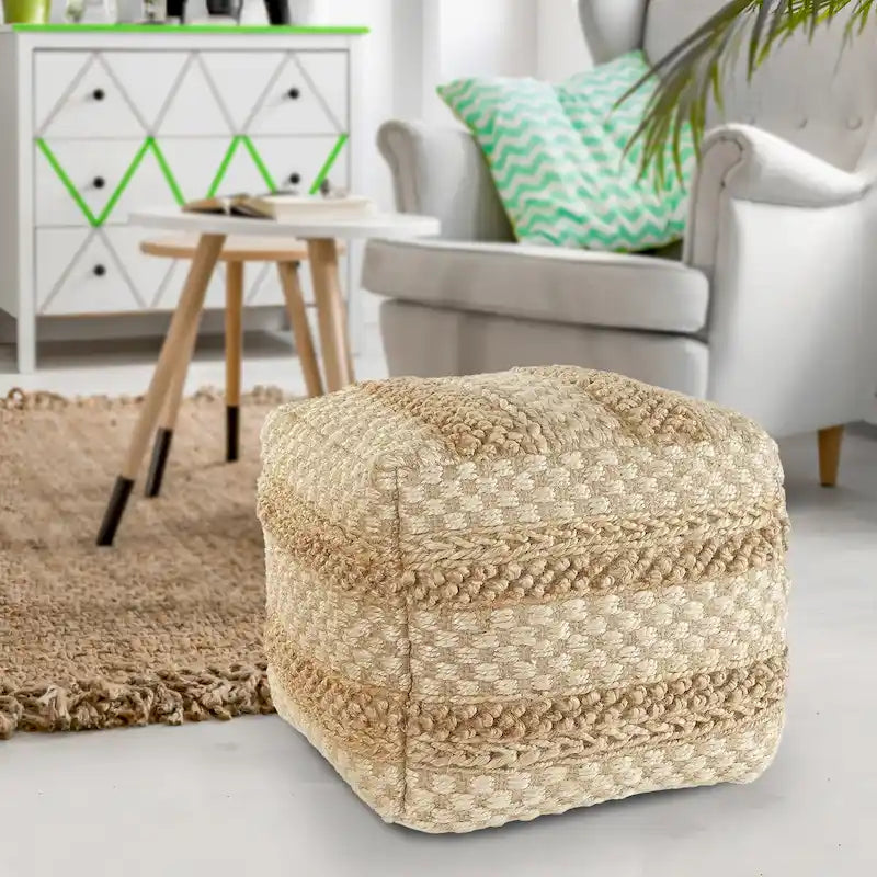Sevita Natural Jute Checkered Pouf
