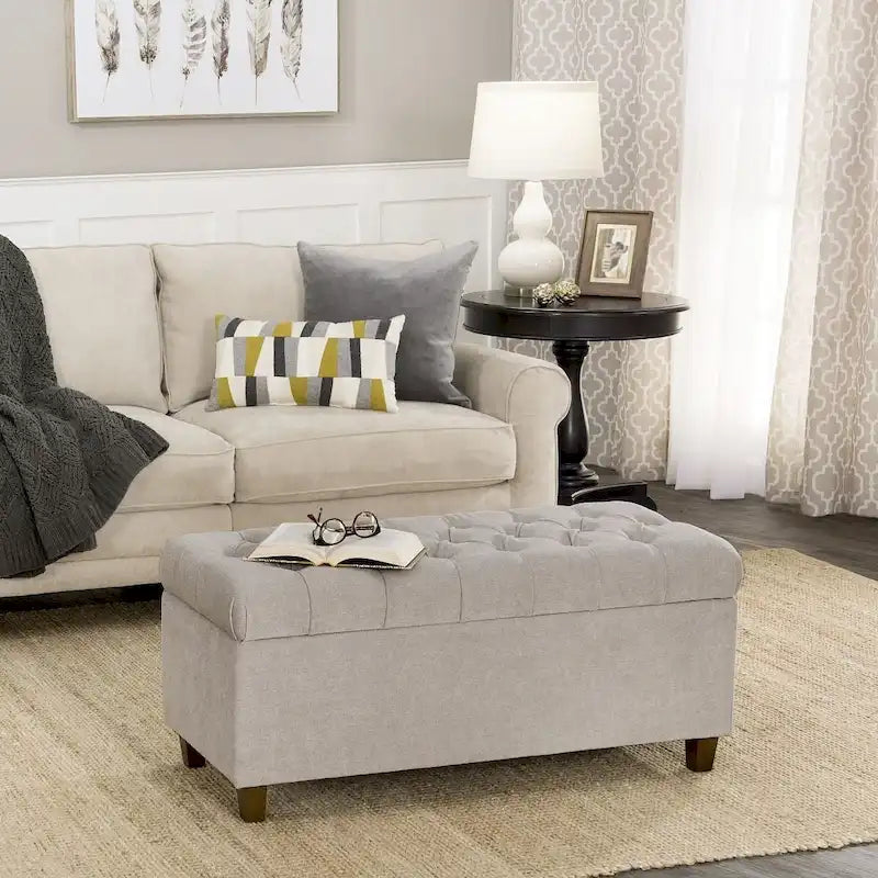 Copper Grove Muir Button Tufted Storage Bench Silver Ash