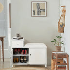 Wooden Shoe Storage Bench Shoe Ottoman Cabinet with Drawer,White