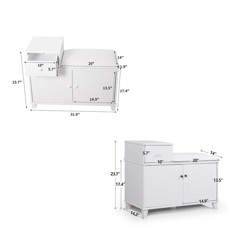 Wooden Shoe Storage Bench Shoe Ottoman Cabinet with Drawer,White