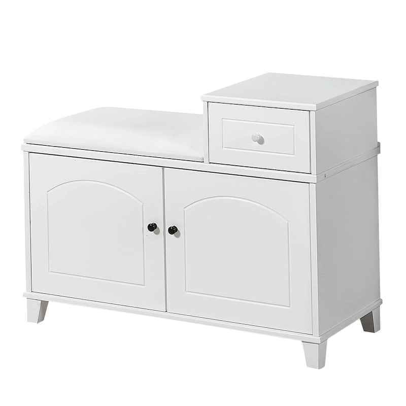 Wooden Shoe Storage Bench Shoe Ottoman Cabinet with Drawer,White
