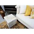 Home&Manor Gold Leather Square Cube Pouf