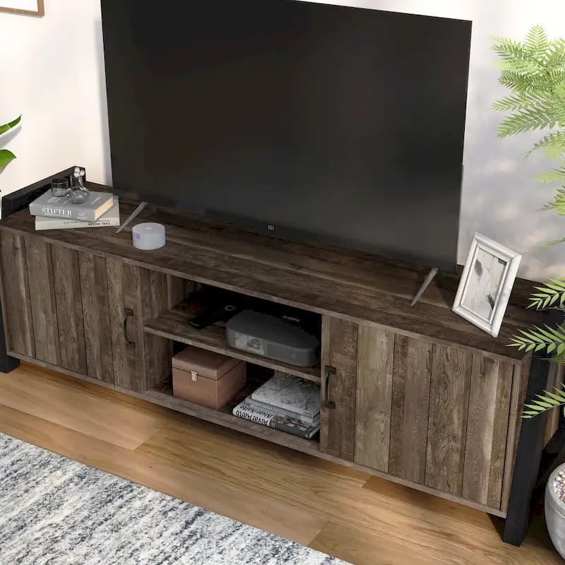 Carson Farmhouse Reclaimed Oak 66-inch 6-Shelf TV Stand