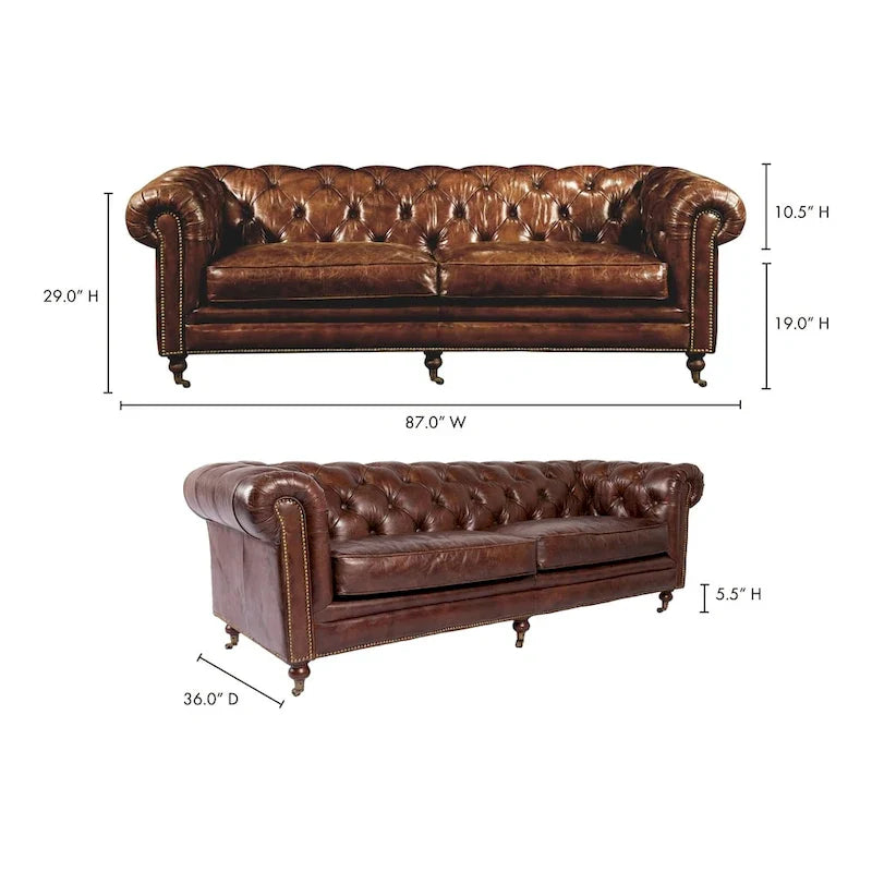 Aurelle Home Premier Top Grain Leather Chesterfield Sofa