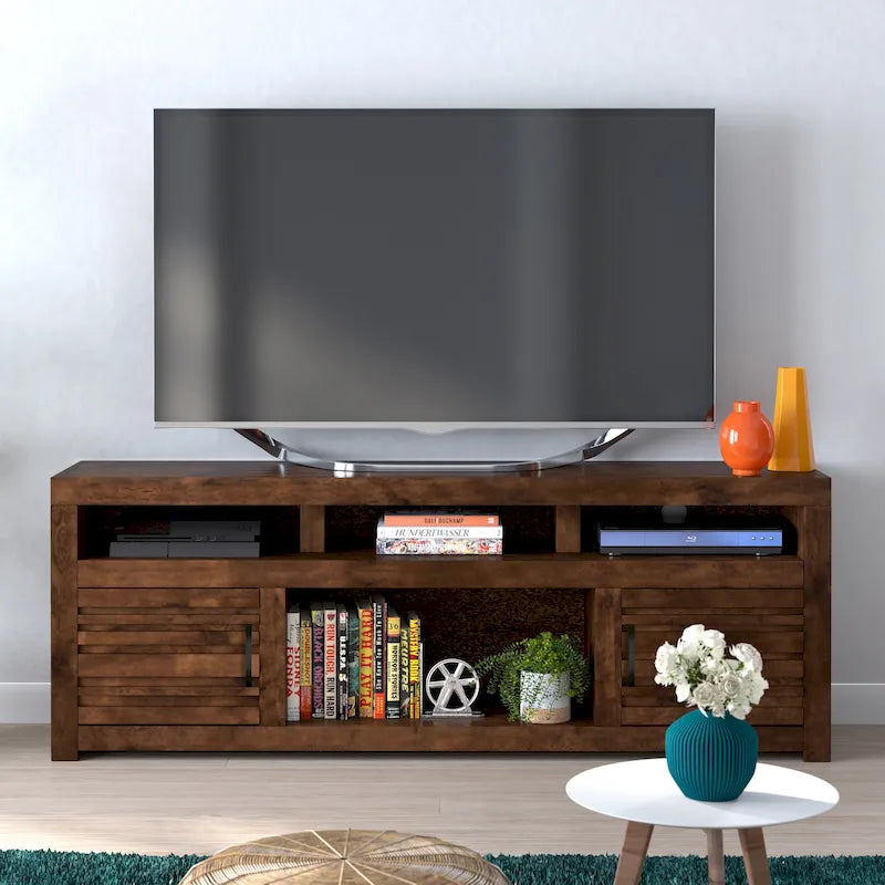 Bridgevine Home Sausalito 72 inch TV Stand Console for TVs up to 85 inches, No Assembly Required, Whiskey Finish