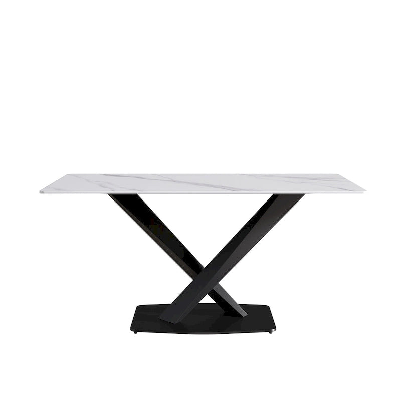 63Modern Dining Table, White Sintered Stone Tabletop Dining Table with Moran Violet Steel Base - N/A