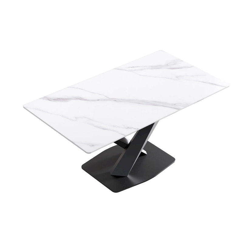 63Modern Dining Table, White Sintered Stone Tabletop Dining Table with Moran Violet Steel Base - N/A